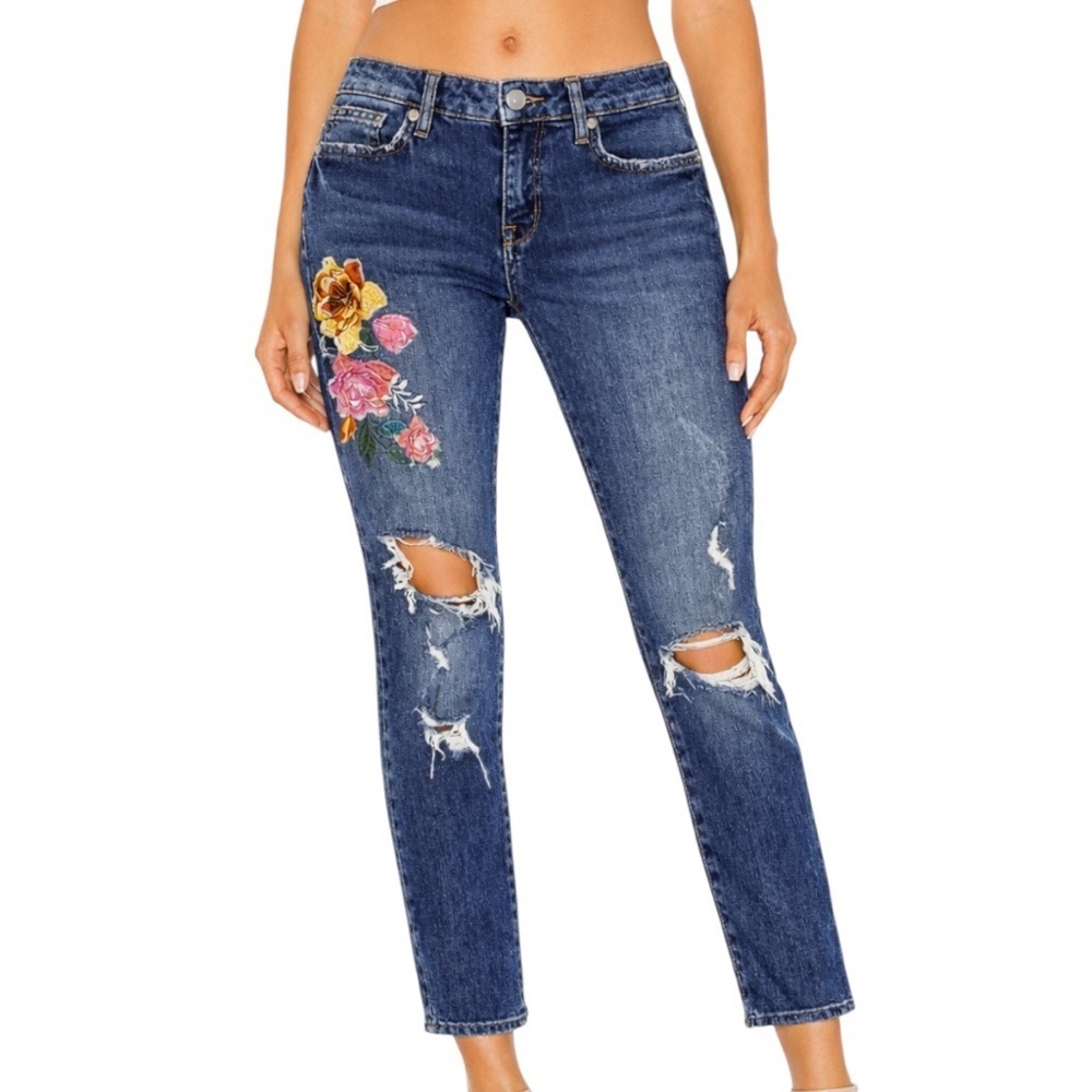 Zara Floral Embroidered Destroyed Ankle Jeans Size 4 - Picture 12 of 12